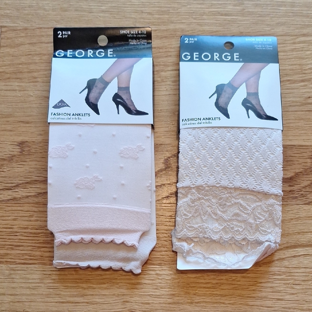 George Women's Fashion Anklets - Pink and Cream Bundle Of 2 Pairs